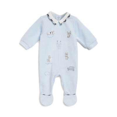 Boys Light Blue Applique Nappy Opening Babysuit